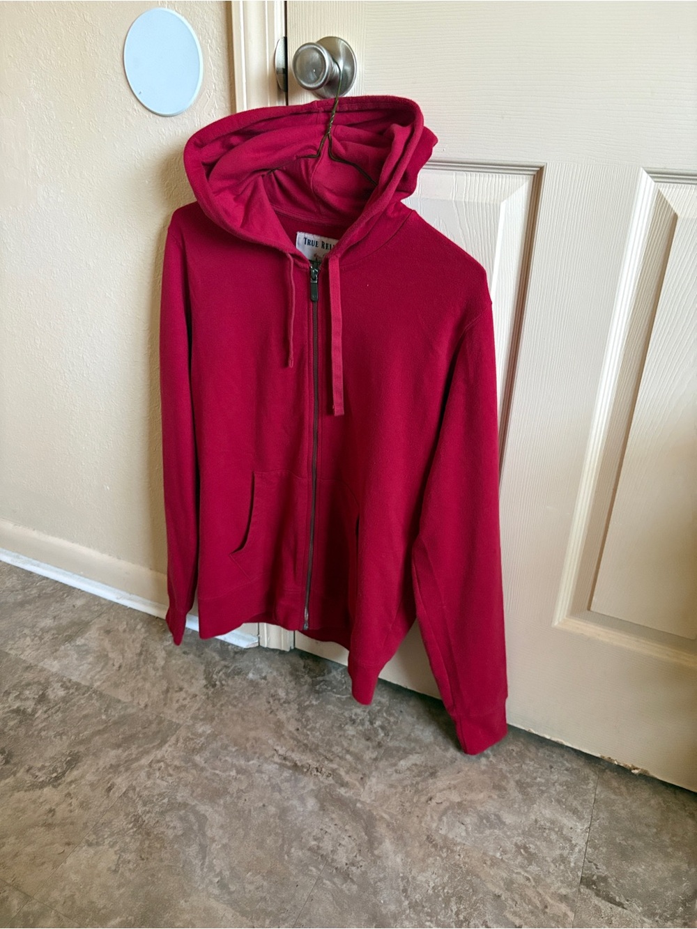 True Religion Men's Deep Red Zip-Up Hoodie